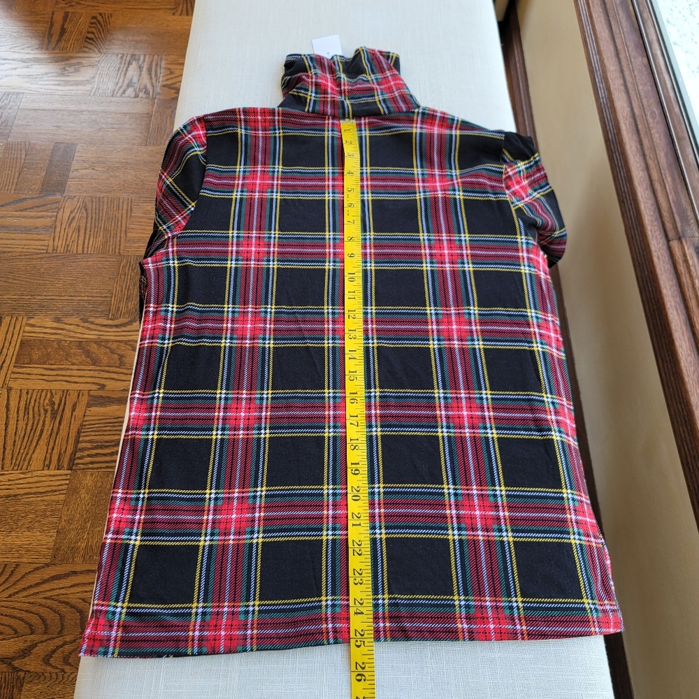 New! J.Crew sz Medium M Printed tissue turtleneck Black Tartan plaid Top NWT - Picture 4 of 12